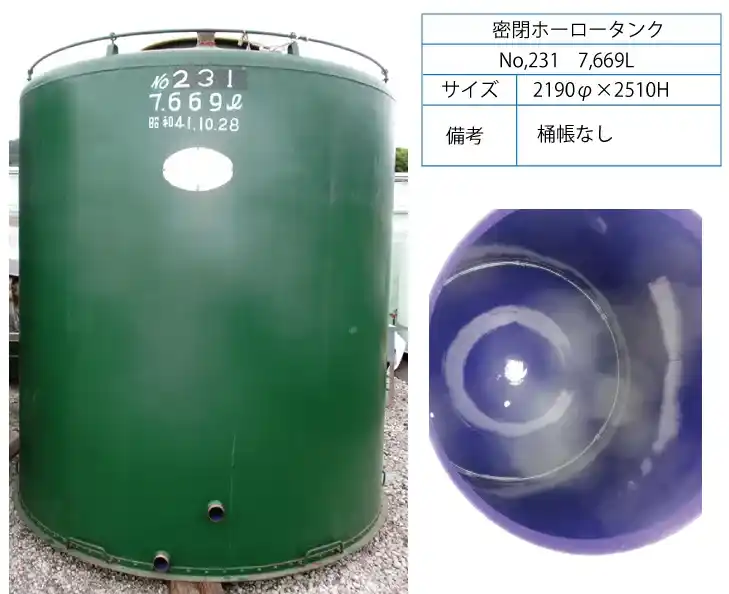 7　密閉ホーロータンク　7669 L （ﾀﾝｸNo.231）の画像